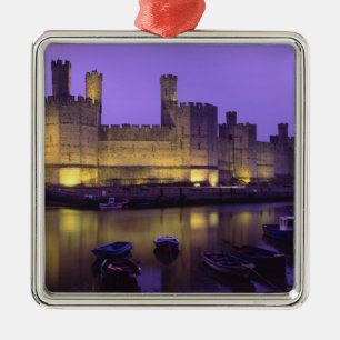 Burg Caernarfon bei Nacht, Gwynedd, Wales Ornament Aus Metall