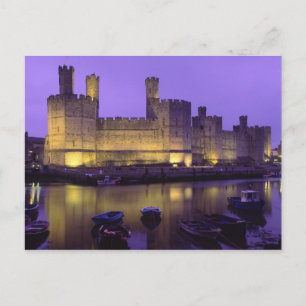 Burg Caernarfon bei Nacht, Gwynedd, Wales Postkarte