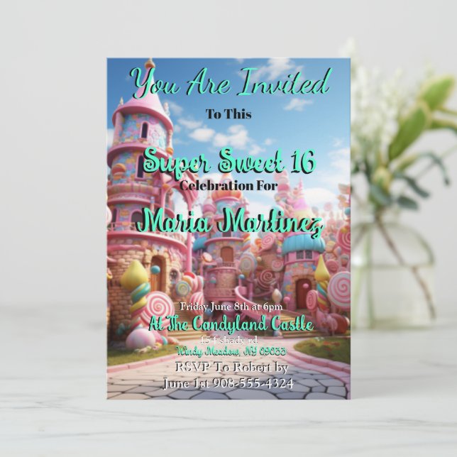 Burg Candyland Sweet 16 Einladungen (Stehend Vorderseite)