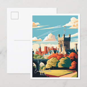 Burg Cardiff Wales vintage Reiseillustration Postkarte