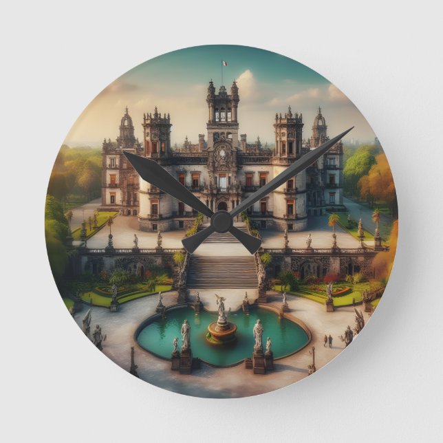Burg Chapultepec Runde Wanduhr (Vorderseite)