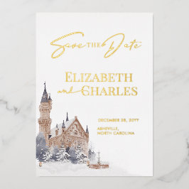 Burg Englischer Manor Alte Kirche Save the Date Folieneinladung