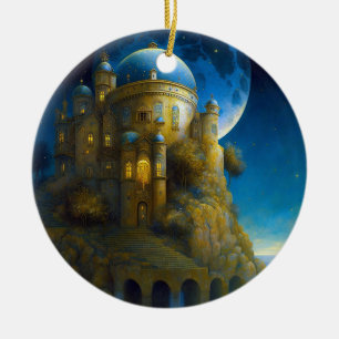 Burg Fantasy Moon Landschaft Keramik Ornament