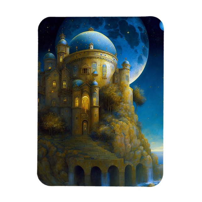 Burg Fantasy Moon Landschaft Magnet (Vertikal)