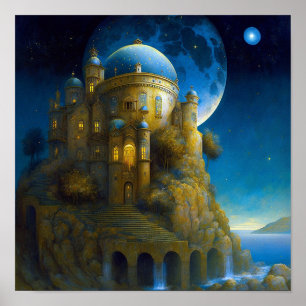 Burg Fantasy Moon Landschaft Poster