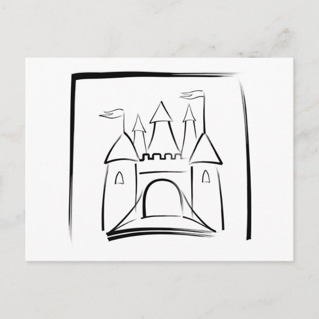 Burg Illustration mit Drawbridge Postkarte (Vorderseite)