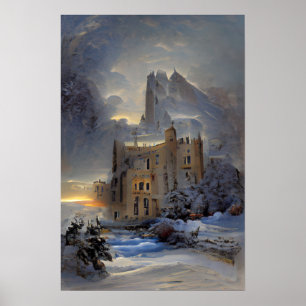 Burg im Schnee, Retro Burg, Weihnachtsgeschenk Pos Poster