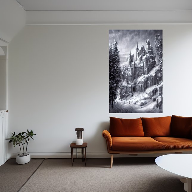 Burg im schneebedeckten Berg | AI Art Poster (Von Creator hochgeladen)