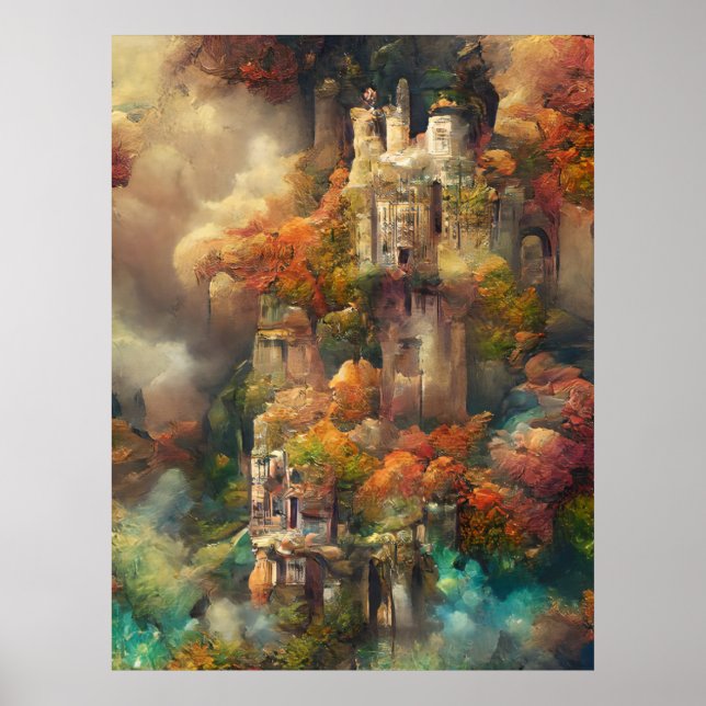 Burg im Wald, Fantasy Dschungel, Zauberburg Pos Poster (Vorne)