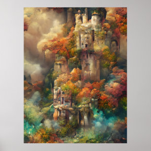 Burg im Wald, Fantasy Dschungel, Zauberburg Poster