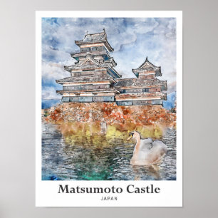 Burg Matsumoto Japan Reise Aquarell-Skizze Poster