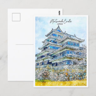 Burg Matsumoto Japan Reiseort Wasserfarbe Postkarte