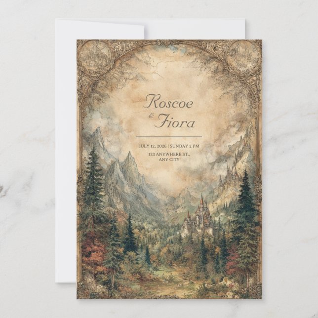 Burg Mystic Valley Bezaubernde Hochzeit Einladung (Vorderseite)