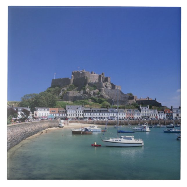 Burg Orgueil und Hafen, Gorey, Jersey Fliese (Vorderseite)