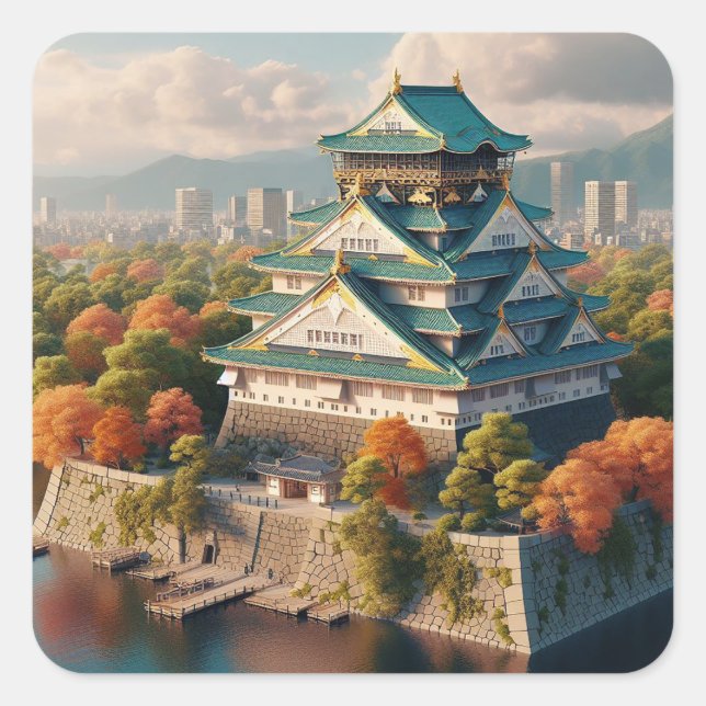 Burg Osaka Burg Japan Landschaft Quadratischer Aufkleber (Vorderseite)