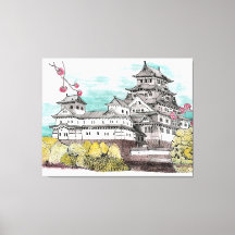 Burg Osaka Japan Aquarelle Illustration