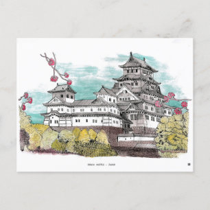 Burg Osaka Japan Aquarelle Illustration Postkarte