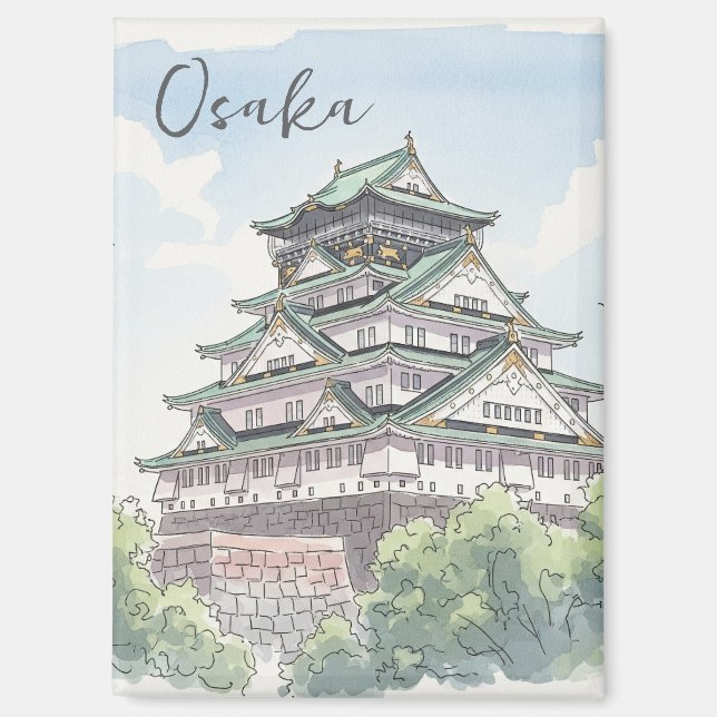 Burg Osaka Japan Wasserfarbe Magnet (Vorderseite)