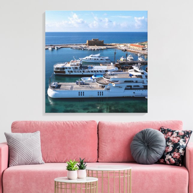 Burg Paphos und Boote Leinwanddruck (Insitu (Wohnzimmer))
