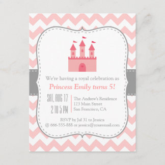 Burg Prinzessin Geburtstagsparty, Pink White Zickz Einladung
