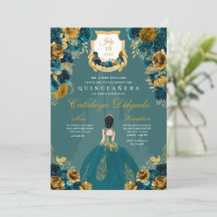 Burg Quinceañera, aquamarin & Gold Einladung