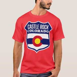 Burg Rock Colorado Retro Flaggenschild Blau T-Shirt