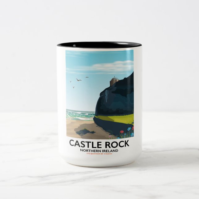 Burg Rock Nord Irland Reiseplakat. Zweifarbige Tasse (Mittel)