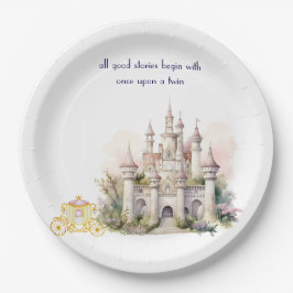 Burg und Carriage Twin Baby Shower Pappteller