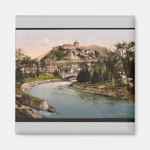 Burg und Fluss, Lourdes, Pyrenäen, Frankreich Magnet