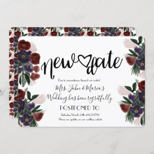 Burgandy Floral New Date Stornierung Hochzeit Einladung