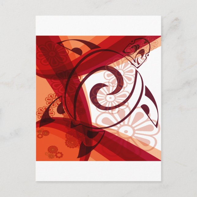Burgandy-Floral-Turtle Postkarte (Vorderseite)