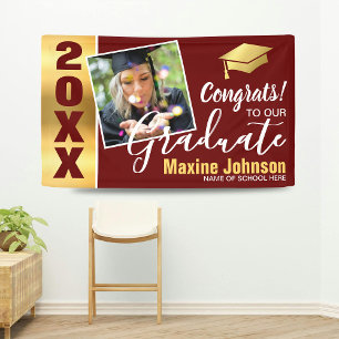 Burgandy & Gold Class of 2025 Foto Abschluss Banner