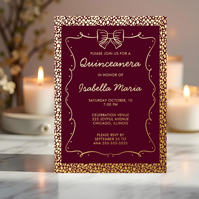Burgandy Gold Foil Quinceñera Einladung Trendy (Von Creator hochgeladen)