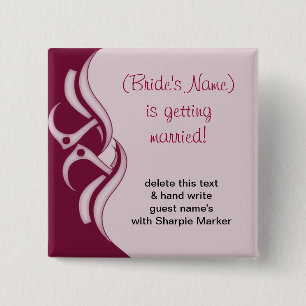 Burgandy Wedding Brautparty Name Buttone Button