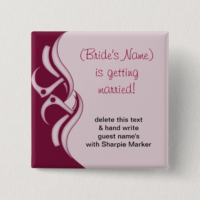 Burgandy Wedding Brautparty Name Buttone Button (Vorderseite)