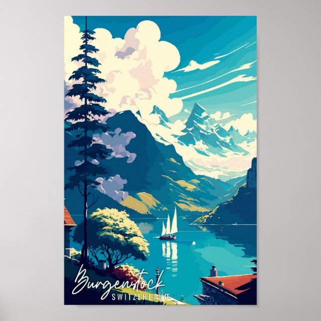 Burgenstock Schweiz Jahrgang Poster (Vorne)