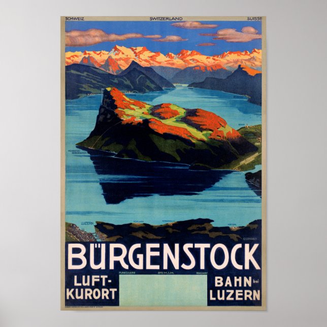 Bürgenstock Schweiz Vintage Travel Poster (Vorne)