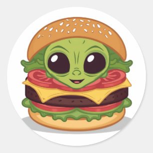 Burger Alien – Lustige Lebensmittel Charakter Kuns Runder Aufkleber