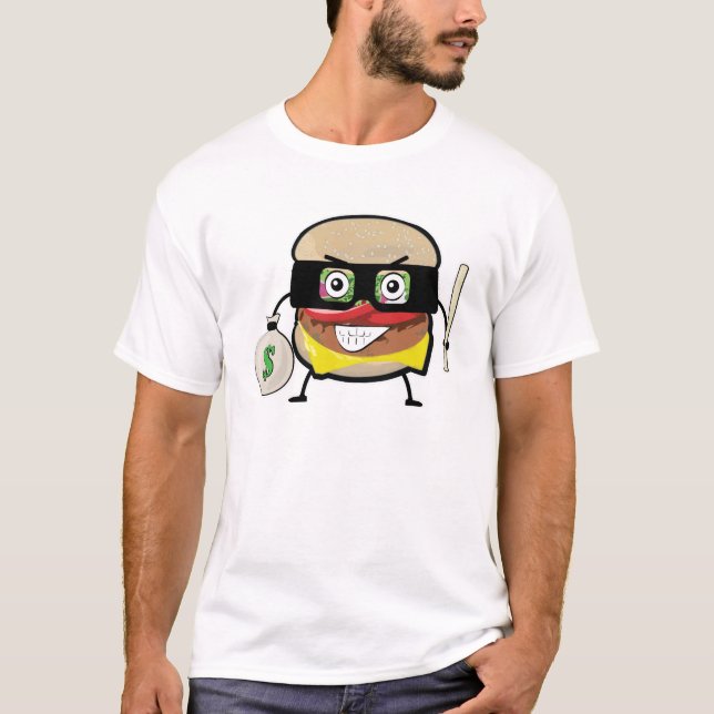 Burger Bandit - Funny Character Illustration T-Shirt (Vorderseite)