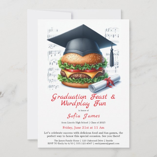Burger Bash Graduation Celebration Invitation Einladung (Vorderseite)