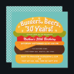 Burger, Bier Einladung zum Geburtstag<br><div class="desc">Feiern Sie den besonderen Tag Ihres Kindes mit diesem Burgers & Bers Birthday Design. Design hat einen großen Cheeseburger einen aquamarinen Hintergrund. Das Gegenteil ist ein Muster von Polka-Punkten. Sie können dies durch einen Klick auf "PERSONALISIEREN" weiter anpassen. Matching Items in unserem Shop für ein komplettes Party Thema. Für weitere...</div>