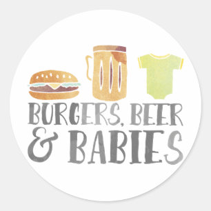 Burger-, Bier-und Baby-Aquarell Runder Aufkleber