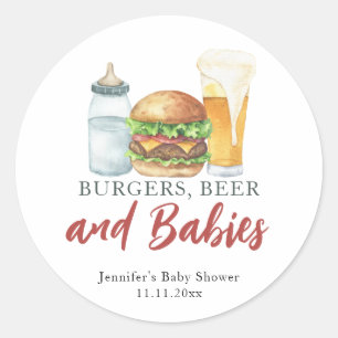 Burger, Bier und Babys - Babydusche Runder Aufkleber