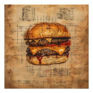 Burger Blueprint Vintage Fotodruck