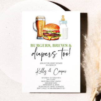 Burger, Brews und Diapers auch! Co Ed Baby Shower Einladung