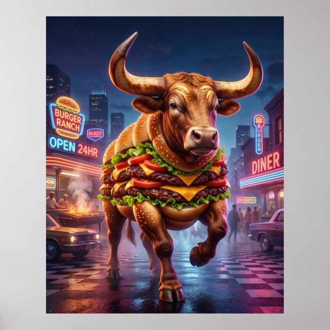 Burger Bull Neon Ranch Poster (Vorne)