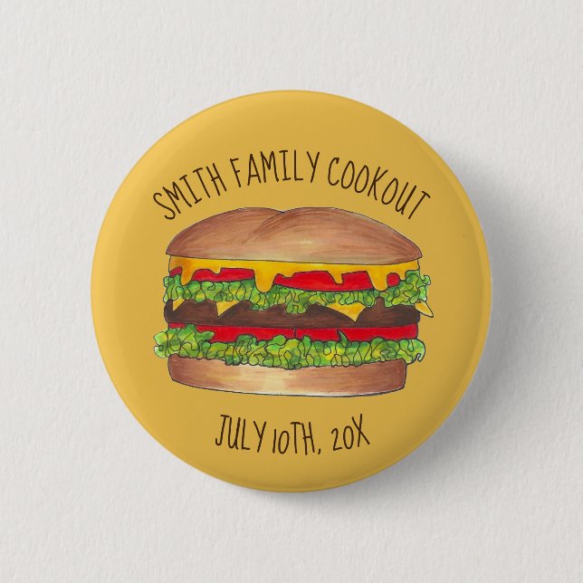 Burger Cheeseburger Wiedersehen Picnic Cookout Par Button (Vorderseite)