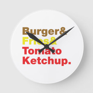 Burger & Fries & Tomato Ketchup. Runde Wanduhr