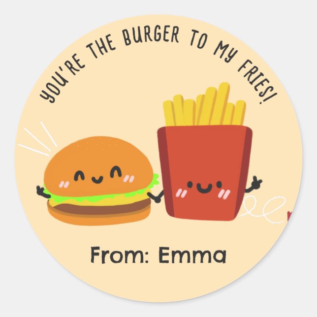 Burger Fries Valentine Stickers - Niedliche Kinder (Vorderseite)