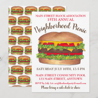 Burger Hamburger Cheeseburger Picnic Cookout Party Einladung